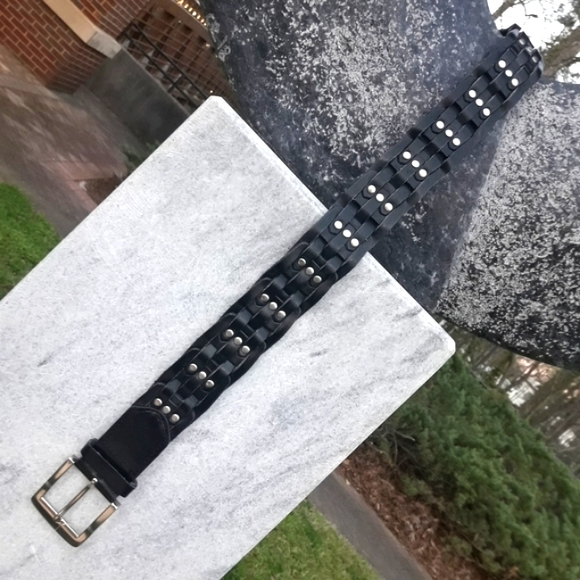 Genuine Leather Belt Metal Studded Rivets Grommets Gothic Grunge Punk Rock M-L - Picture 11 of 16